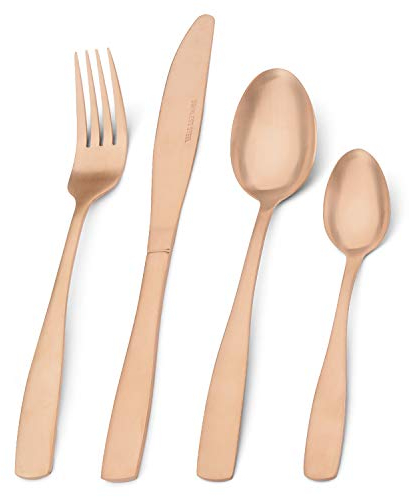 Matt Rosegold Cutlery Set, Bettlife 16-Piece Tableware Set Stainless Steel Flatware Silverware Set with Copper Knife and Fork Set, Service for 4, Dishwasher Safe, Easy Clean & Hold