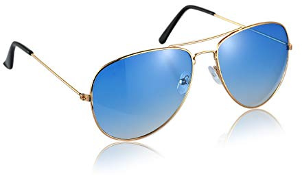 Komonee Pilot Style Blue Lens Sunglasses Set With Case and Cleaning Cloth Designer Unisex Mens Womens UV400 Protection Classic Shades Great For Cycling Golf Fishing Sports