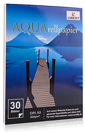 KUNSTIFY Aquarellpapier A5-30 Blätter Aquarellblock - 300g/m² dickes Aquarellpapier - Acrylpapier oder Watercolor Paper für Aquarellfarben (DIN A5-30 Blatt)