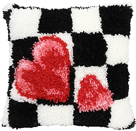 JDWBT Knüpfkissen Zum Selber Knüpfen,DIY Kissenbezug Knüpfen Schwarz Weiß Kissen Hülle Sofakissenbezug, Knüpfkissen Set für Kinder Erwachsene (Schwarz-weiße Liebe)