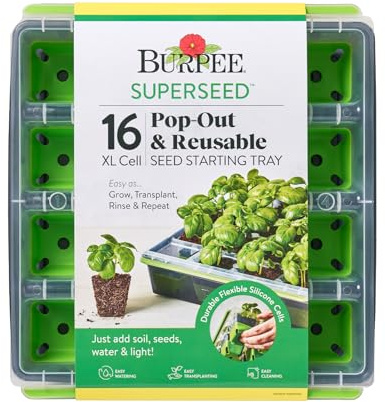 Burpee SuperSeed startbricka för frön | 16 XL-celler | återanvändbar och diskmaskinssäker | för att starta grönsaksfrön, blomfrön och örtfrön | Inomhusodlingssats för djupt rotade plantor, grön