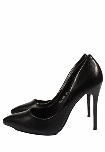 Scarpe Donna con Tacco 100 Decollete a Punta Chiusa Nere Bianche Tacco a Spillo 10cm (Nero, Numeric_39)