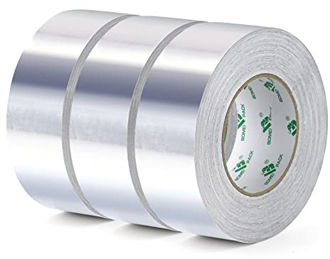 BOMEI PACK 3 rolls Aluminum foil tape Resistant High Temperature 50 mm x 50 m,Moisture,UV resistant Waterproof for Pipes Repairing,Insulating,heating and ventilation (HVAC) duct work
