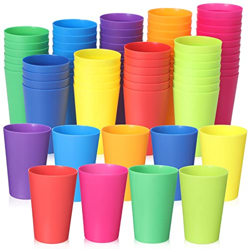 Yahenda 100 Pack 5.5 oz Plastic Cups Reusable Drinking Cups for Children Colorful Plastic Small Stackable Toddler Unbreakable for Baby Adults Christmas Fiesta Restaurant