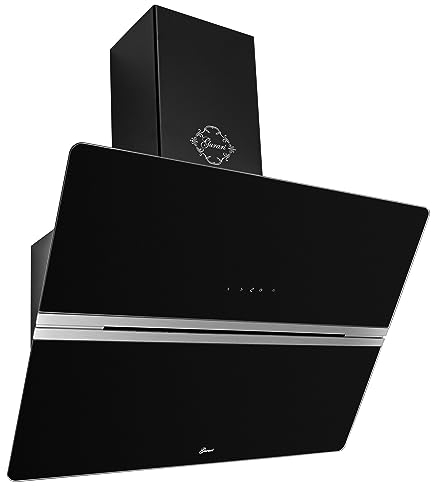 GURARI Dunstabzugshaube 80 cm GCH 971 BL 80 Diamond Kopffreihaube Wandhaube Schwarz Glas | Wandmontage | Abuft/Umluft Abzugshaube 850 m³/h