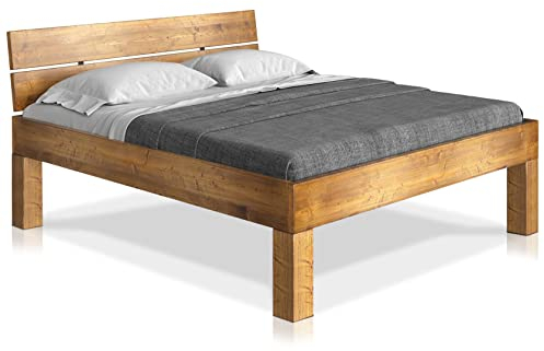 moebel-eins CURBY 4-Fuß-Bett mit Kopfteil, Material Massivholz, rustikale Altholzoptik, Fichte, 120 x 200 cm, Vintage, Komforthöhe