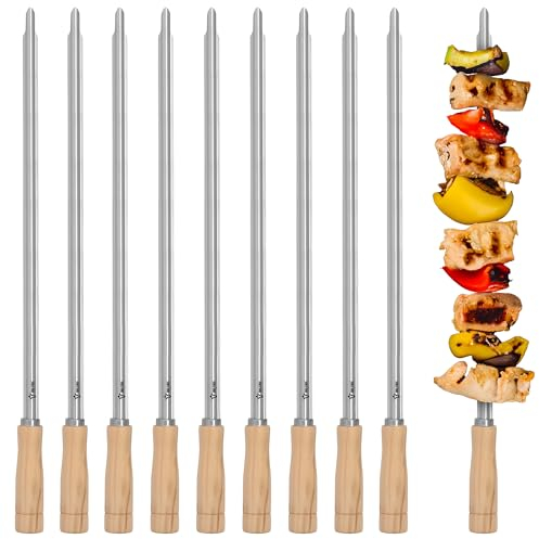 BBQ-Toro Stainless Steel Barbecue Skewer Set with Wooden Handle | 10 Piece Set | 56 cm | Meat skewers | Barbecue skewers | Rotary Skewer | BBQ Accessories | Kebab skewers | Mangal shashlik | Reusable
