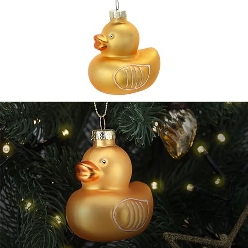Christbaumschmuck Ente | handbemalt 6,5x7x5,5cm Glas Gold | Weihnachtsaufhänger für Tannenbaum (1 x Christbaumschmuck Ente)