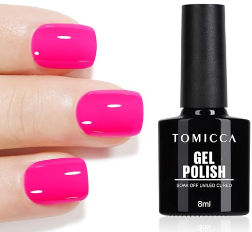 TOMICCA UV Nagellack Neon Pink, 8ml UV Gel Nagellack Polish, Pink Nagellack UV Gel für Anfänger DIY Home, Gel for Nail Art Maniküre Salon
