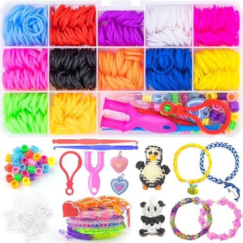 Uolifrem Elastiques Bracelet Kit, 12 Couleurs Bracelet Elastique Enfant Kit, Loom Bands avec Accessoires, Élastiques de Bricolage pour la Fabrication de Bracelets, Cadeau pour Filles et Garçons