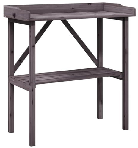 Table de plantation en bois massif avec étagère, gris, 78 x 38 x 82,5 cm, 156351