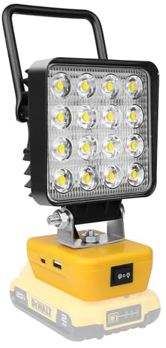 YOJZMA Trådlös LED-arbet för Dewalt batteri 18/20 V, ficklampa 48 W, 4 800 lm, LED-projektor med USB-laddningsport och typ C, bärbar bygglampa för utomhusbruk(Utan batteri)