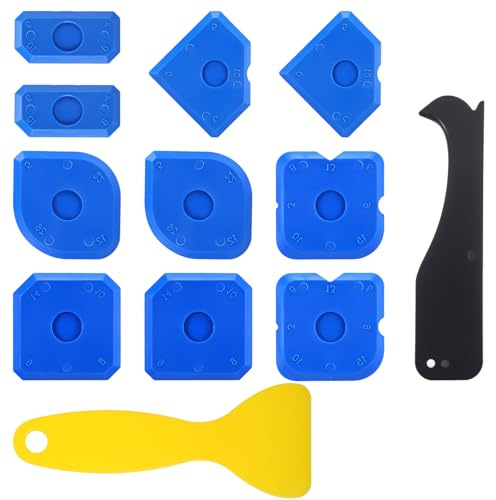 WJIAAA 12 Pcs Silicone Caulking Tool Kit, 7-Shapes Caulk Remover Tool for Kitchen Bathroom Door Window Sealing Reusable Grout Scraper Set for DIY Home Repair