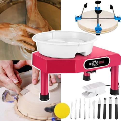 Electric Pottery Wheel 350W with LCD Touch Screen, DIY Ceramic Machine with Double Control and Pedal, Removable Basin for Pottery Making