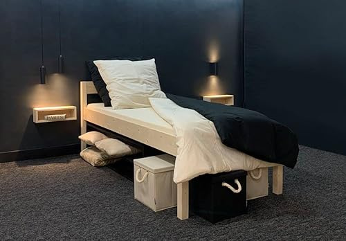 LIEGEWERK Seniorenbett mit Kopfteil 90x200 cm Bett Massivholzbett Holzbett Betthöhe 45cm/75cm erhöht Komforthöhe für Senioren (90 x 200)