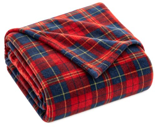 Adore Home Super Soft Plush 250gsm Check Fleece Throw, Red Blue, 150x200cm | Classic tartan check design with a soft, warm fleece feel, perfect for adding cosy comfort to sofas and beds.