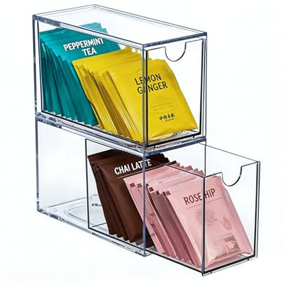 FRUHLING Organizer per bustine di tè, 2 pezzi, trasparente, in acrilico