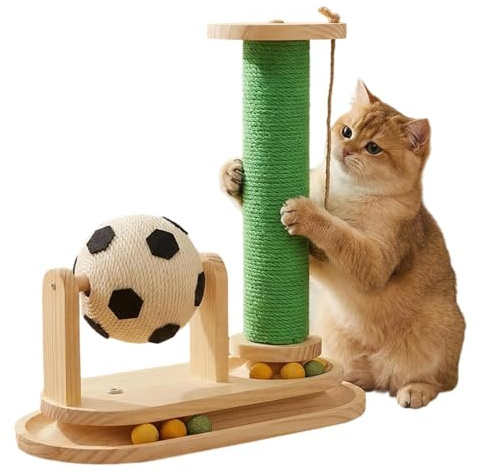 Grattatoio Felino | Tiragraffi Verticale Interattivo In Legno Con Palla Di Menta | Colonna da Graffio per Gatti | Uso casa interni/esterni giochi addestramento e a terra simulazione caccia