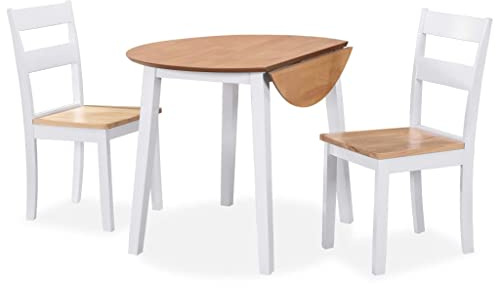 Mhdvray Gruppo da pranzo, 3 pezzi, in legno naturale, 90 cm, con 2 sedie in legno di gomma più massiccio, per cucina, sala da pranzo, piccoli spazi