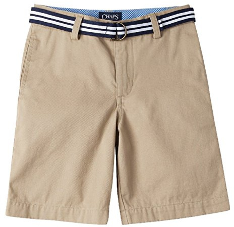 Chaps Boys' Chino Flat Front Belted Shorts (4T, Classic Khaki)