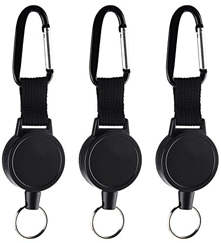 Kuuqa 3 Stücke Ausweis Jojo Heavy-duty Ausziehbarer Schlüsselanhänger Retractable Schlüsselrolle Schlüssel Jojo Schlüsselkette mit 65 cm / 25 Zoll Stahldrahtseil, Schwarz