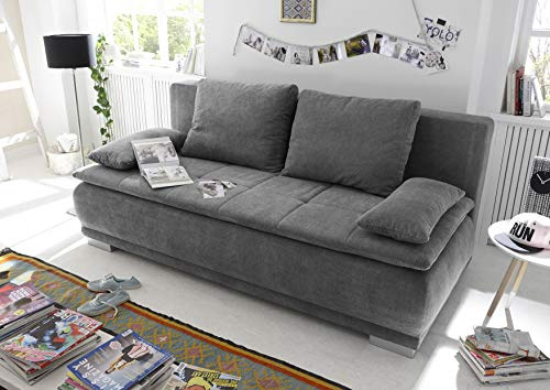 Stella Trading LUIGI Bequemes Schlafsofa mit Bettkasten, Stoffbezug Dunkelgrau - Klappbares Sofa mit Schlaffunktion und fest vernähtem Schaumtopper - 211 x 93 x 103 cm (B/H/T)