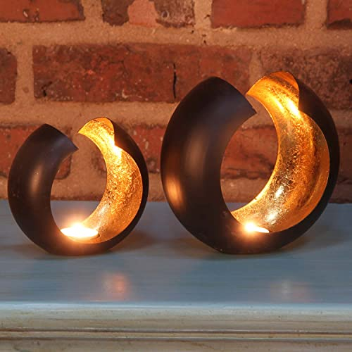 Orientalisches Windlicht Gold schwarz 2er Set aus Metall Kerzenhalter rund marokkanische Teelichthalter Ostern Muttertag Deko WLO1590