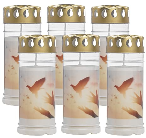 Bolsius - Lot de 6 bougies funéraires - Blanc - Longueur : 120 heures - Bougie funéraire et mémorial - Avec motif - colombe