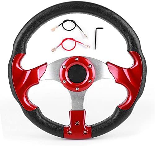 Volant Sport, Aluminium + PVC + Plastique 320mm/12.5in Volant de Voiture de Course avec Bouton de Klaxon PVC Couleur Rouge Pièce Modifiée Universelle