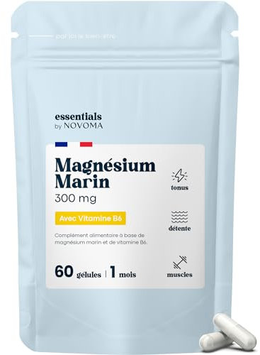 Magnesio Completo - Magnesio Marino & Vitamina B6, Riduce la Fatica e lo Stress, 60 Capsule Vegane (1 Mese) di Magnesio Puro, Dosaggio Potente 300mg per Dose, Essentials by Novoma