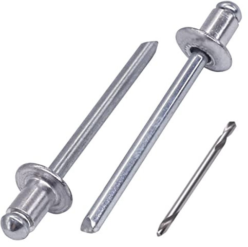 SKIR'CO (70 pezzi) Rivetti ciechi in alluminio, 4,8 x 6 mm, mandrino in acciaio, rivetti pop, testa a cupola, punta da trapano inclusa