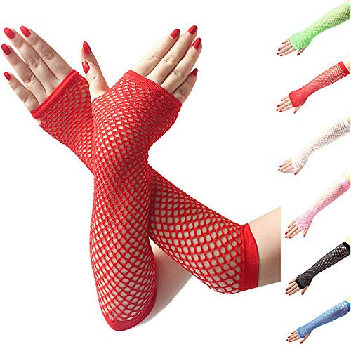 Damen Fingerlose Netzhandschuhe Handstulpen Lang Fischnetz Handschuhe Netz Mesh Handschuhe Abendhandschuhe für 80er Jahre Kostüm Party, Fishnet Gloves Goth Handschuhe Elastisch (White, One Size)
