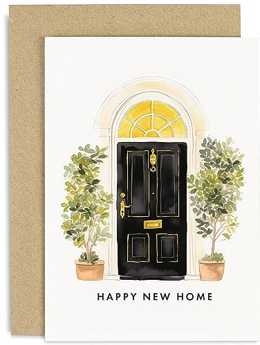 Old English Co. Stylish New Home Card for Him or Her - Black Front Door Olive Tree Housewarming Card for Couple - Congratulations On New House Card for Men and Women | Blank Inside with Envelope
