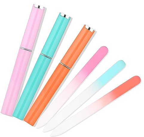 KADS Paquete de 3 limas de uñas de cristal con funda para uñas naturales, lima de vidrio profesional de doble cara grabada, para el cuidado de las uñas, relleno de calcetines para mujeres o adultos,