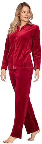 e.Femme Damen Hausanzug Freizeitanzug Nicki-Anzug Hannah aus Velours, Bordeaux XL