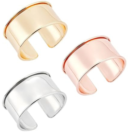 UNICRAFTALE Set med 3 st legering manschettarmband, 3 färger, öppen manschettarmband, bred tråd, justerbart guldmanschettarmband, för ädelsten inlägg, läderarmband, bredd