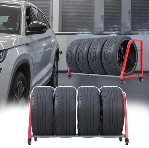 DPLXFPP Support Stockage Pneus pour Abri D'auto Garage À Domicile, Étagère Stockage Pneus Robuste avec 4 roulettes, Système Stockage Multi-Pneus, Installation Facile,Floorstyle