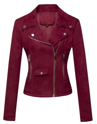 ANUFER Women's Faux Suede Leather Biker Jacket Cool Cross Zipper Short Coat SD5A1212 Burgundy XL