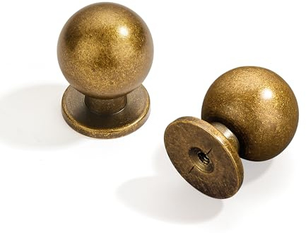 Dosoye 10 Pack 1 Inch (25mm) Diameter Round Solid Vintage Antique Brass Cabinet knobs，Pulls for cabinets and Drawers,Ball Knobs Cabinetry Hardware