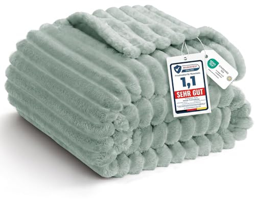 WAVVE Manta para Sofá, Mantas Franela para Cama 90, Manta de Cordón Gruesa, Manta para Sofá Suave Cálida, Esponjosa, Transpirable, 150 x 200 cm, Verde Salvia