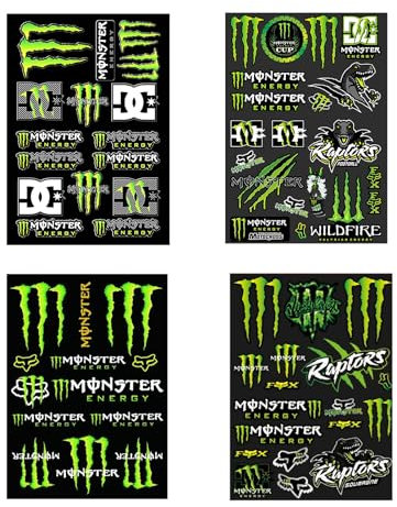 Diyxisk 4 Stück Monster Scratch Auto Aufkleber, Monster Energy Aufkleber Bogen, Sponsoren Aufkleber, Moto Motocross Stickers Kit, für Offroad Motorräder und Helme Motorrad Enthusiasten