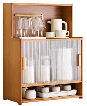 Vitrina de vidrio de chupito, soporte para tazas de café, armario de almacenamiento para encimera, cocina, mesa, mostrador, alimentos, despensa, frascos, tazas, botellas, café, 55 x 28 x 74 cm