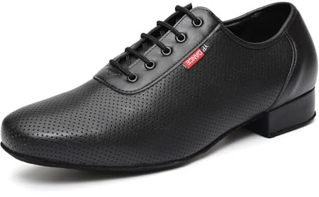 GYUBL Dance Shoes for Men Ballroom Latin Salsa Lace Up Suede Sole Standard Dancing Shoes Black, 9.5 UK