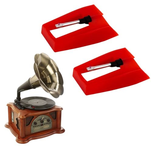 KEQAR 2 Pcs Puntina per Giradischi, Sostituzione Stilo Zaffiro Diamante per Giradischi in Vinile, Compatibile con Vari Modelli, Facile da Installare (Rosso)