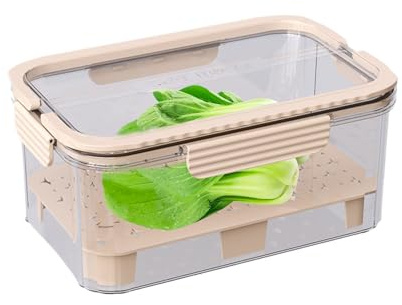 Refrigerator Crisper Box - Freshness Preserving Produce Storage Box - Multifunctional Crisp Keeper With Drainage Tray,Suitable for Storing Vegetables, Fruits And Meat for Kitchen Camping Picnic