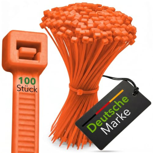 BeBo buntband orange 4,8 x 290 mm I 100 stycken I väderbeständig I inomhus- och utomhusbruk, tillförlitlig kabelorganisering för elinstallationer hemma, kontor, trädgård och verkstad