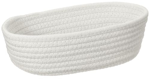 QUARKZMAN Cesta De Almacenamiento Tejida Con Cuerda De Algodón Pequeña Blanca, Cesta Tejida Para Estante Armario Regalo Caja De Guardería Bonita Decoración, Ovalada, 9.9x2.8