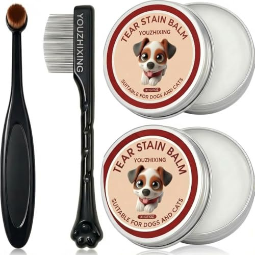 youzhixing Polvo removedor de manchas de lágrimas para perros y gatos con cepillo aplicador, limpiador de ojos de mascotas para manchas de lágrimas, suciedad de ojos y acumulación, aseo diario para