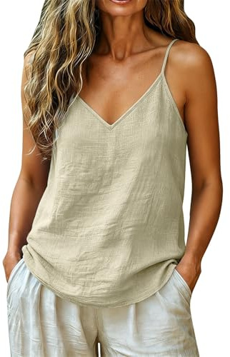 Canotta da Donna in Lino alla Moda Senza Maniche e Senza Spalline Camicette Tank Top Estiva Leggero Camicia Tunica Blusa Casual Maglietta Tops Estivo Elegante Canottiera Basic Solido Tank Shirt