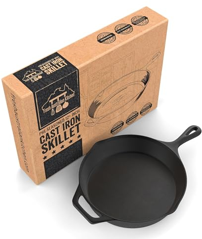 FRESH AUSTRALIAN KITCHEN Pre-Seasoned Cast Iron Skillet Frying Pan 30cm (12 Inch) Oven Safe Cookware, Perfect Camping Fry Pan, Indoors and Outdoor Pan.